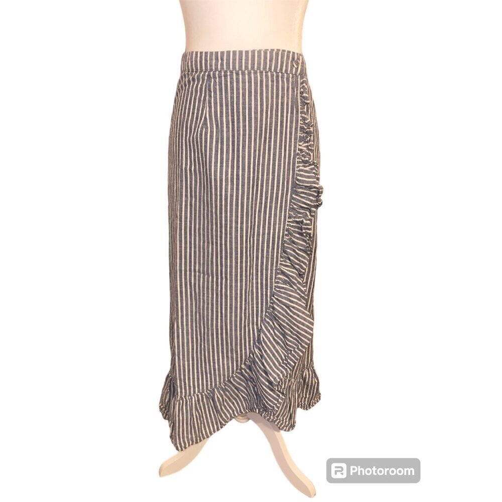 RACHEL Rachel Roy Wrap Boho Striped Midi Summer Skirt 100% Cotton Size XS